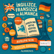 #İngilizceKelimeKökeni, #FransızcaKelimeGeçişi, #AlmancaİngilizceBenzerliği, #AvrupaDilleri, #DilBenzerlikleri, #YabancıDilÖğrenme, #ÇeviriHizmetleri, #KelimeKökenleri, #TercümeOfisi, #BursaTercüme, #AlmirowsGlobal, #DilEğitimi, #Linguistik, #AvrupaDilAilesi, #İngilizceFransızcaAlmanca, #YabancıDilAnalizi, #DilBilimi İngilizce, Fransızca ve Almanca dillerindeki ortak kelimeleri semboller, Avrupa haritası, bayraklar ve Almirows Global logosu eşliğinde betimleyen renkli bir dijital illüstrasyon.